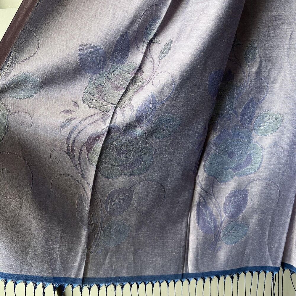 Ozsoy Aksesuar Scarf Womens Large Blue Purple Reversible Rose Floral‎ Wrap Shawl - Picture 4 of 9